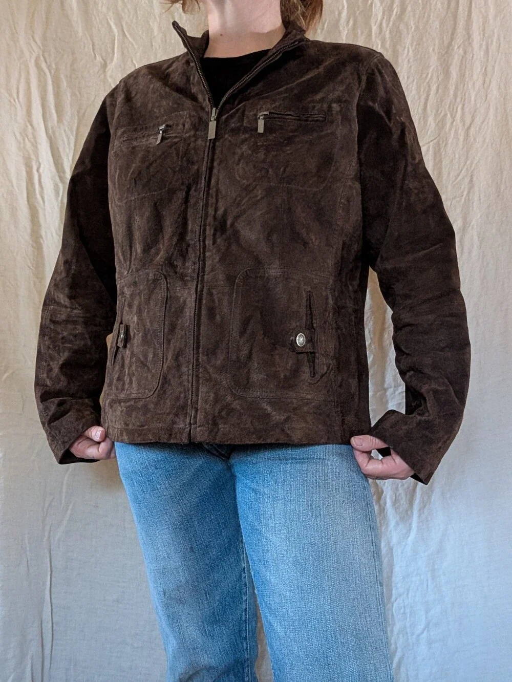 Ruff Hewn Dark Brown Suede Zip Jacket - Picture 2 of 6